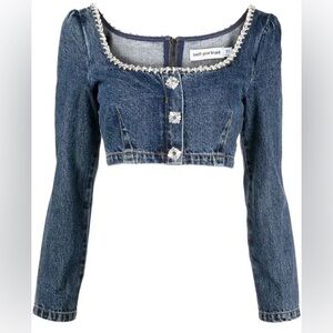SELF-PORTRAIT Crystal-Embellished Denim Top Size 2 NWT